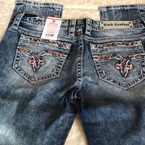 orange rock revival jeans